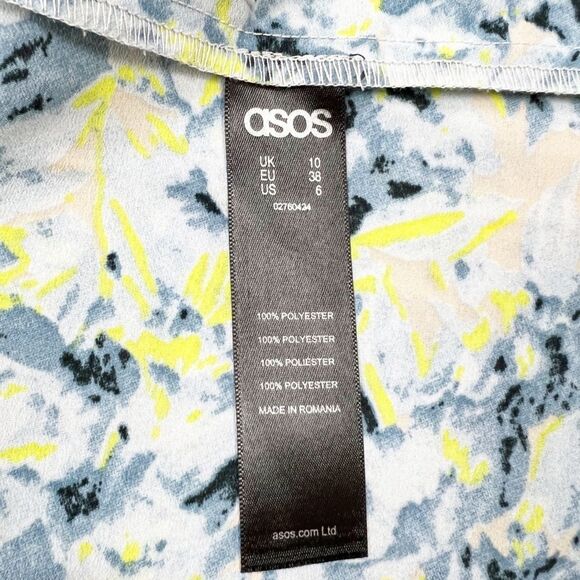 ASOS Blue Yellow Tiered Blouse 6 - Picture 6 of 7